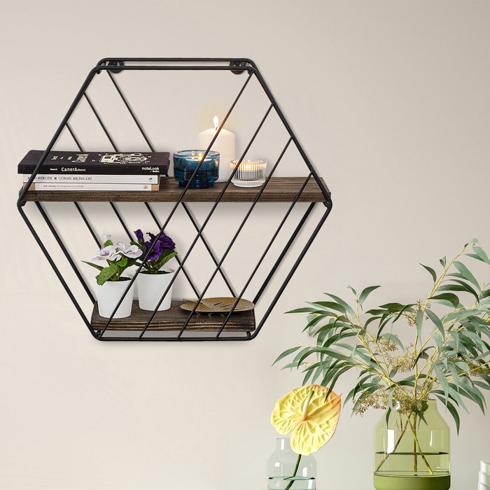 Hanah Home Liliales Estante Flotante Negro y Nogal Oscuro Hanah Home Liliales Estante Flotante Negro y Nogal Oscuro